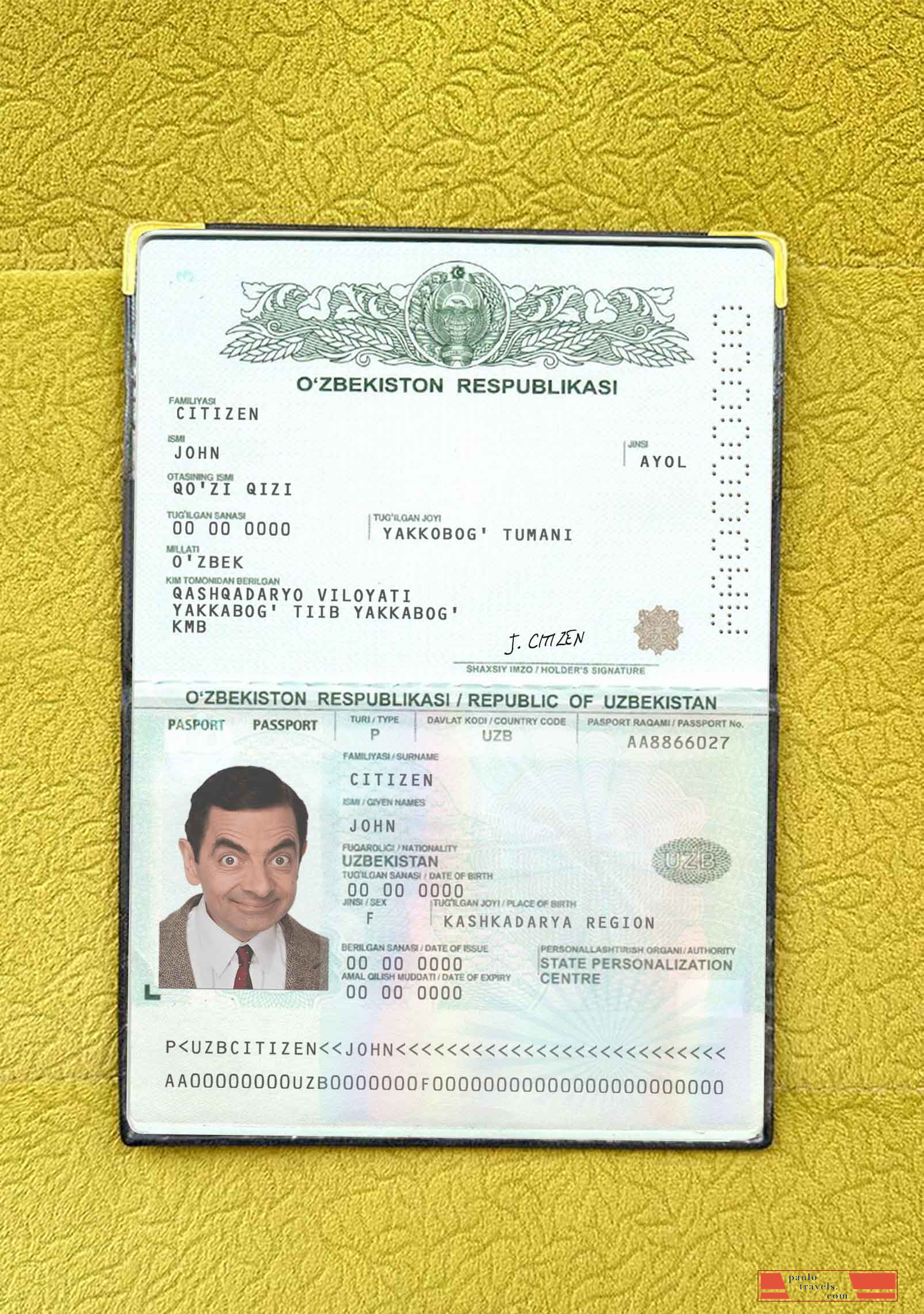 Uzbekistan pass photo look PSD template